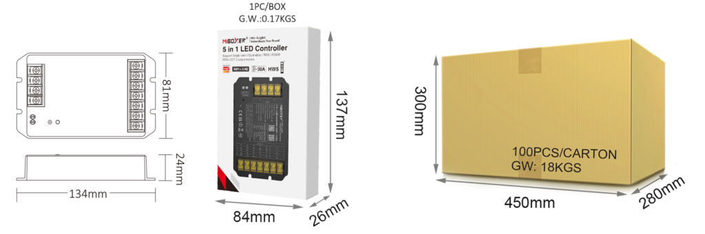 HW5 – 5 in 1 LED Controller (WiFi+2.4G)